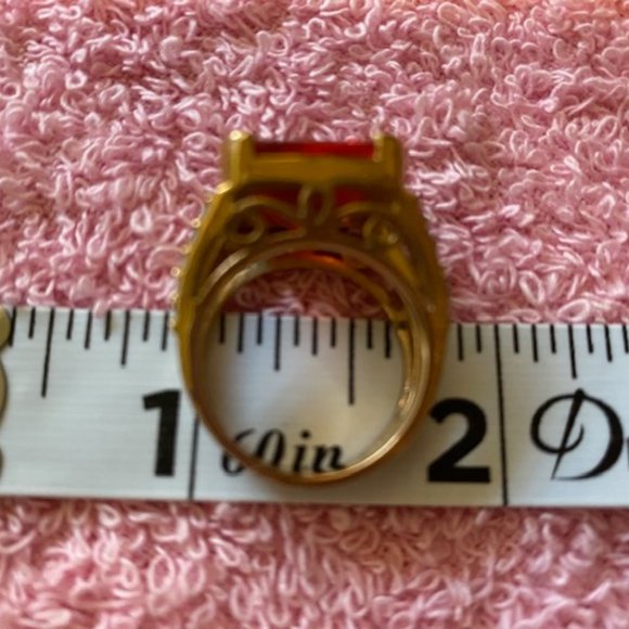 LARGE 1" Square Cut SIMULATED FIRE OPAL Double CZ ROSE GF Wide Band * 6 or 6.25 - Picture 7 of 7